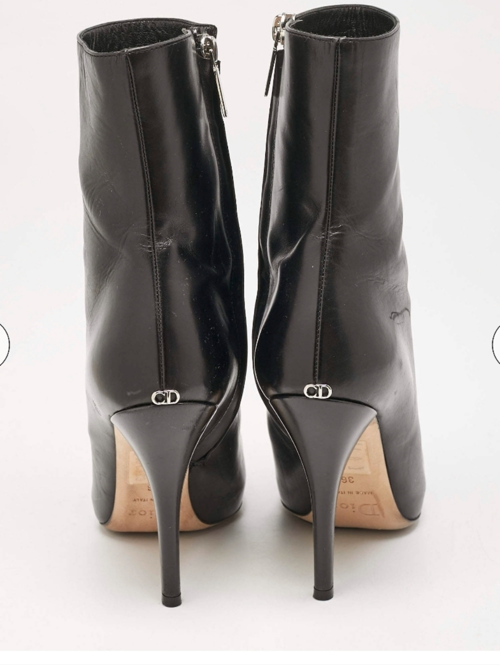 Dior Black Leather Stiletto Ankle Boots with CD Detail
